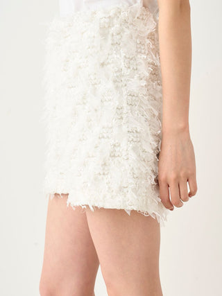 Textured Tulle Fringe High Waist Shorts in White, Premium Fashionable Women's Skirts & Skorts at SNIDEL USA