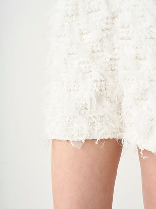 Textured Tulle Fringe High Waist Shorts in White, Premium Fashionable Women's Skirts & Skorts at SNIDEL USA