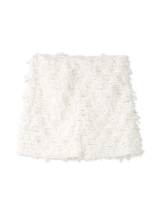 Textured Tulle Fringe High Waist Shorts in White, Premium Fashionable Women's Skirts & Skorts at SNIDEL USA