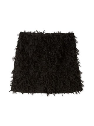 Textured Tulle Fringe High Waist Shorts in Black, Premium Fashionable Women's Skirts & Skorts at SNIDEL USA