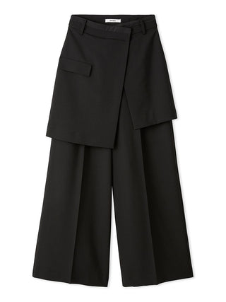 Layered Asymmetrical Wide-Leg Trousers in BLACK, Premium Fashionable Women's Pants at SNIDEL USA.