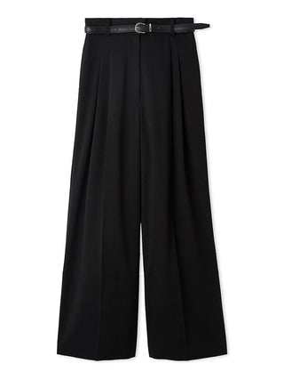 Front view of the black SNIDEL Belted Tuck Pants with a slim buckle belt and pleated wide-leg silhouette.