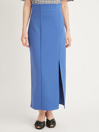  High Waisted Maxi Skirt With Slit in blue, Premium Fashionable Women's Skirts & Skorts at SNIDEL USA