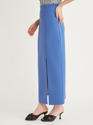 High Waisted Maxi Skirt With Slit in blue, Premium Fashionable Women's Skirts & Skorts at SNIDEL USA