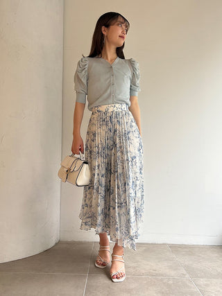 Printed Pleated Maxi Skirt in light blue, Premium Fashionable Women's Skirts & Skorts at SNIDEL USA