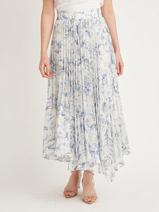 Printed Pleated Maxi Skirt in light blue, Premium Fashionable Women's Skirts & Skorts at SNIDEL USA