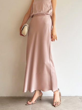  Acetate Satin Maxi Skirt in pink beige, Premium Fashionable Women's Skirts & Skorts at SNIDEL USA