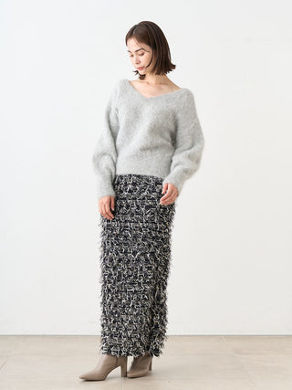 Slit Fringe Tule Maxi Skirt in mix, Premium Fashionable Women's Skirts & Shorts at SNIDEL USA.