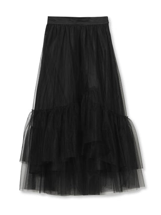 Tulle Ruffles Midi Skirt in black, Premium Fashionable Women's Skirts & Skorts at SNIDEL USA.