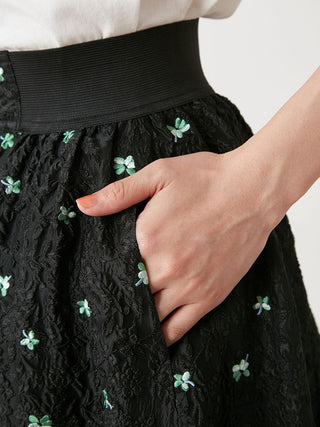 Embossed Jacquard Volume Gather Midi Skirt in black, Premium Fashionable Women's Skirts & Skorts at SNIDEL USA.