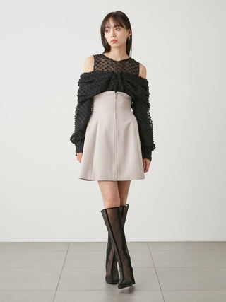 High-Waisted Mini Skirt in Gray Beige, Premium Fashionable Women's Skirts & Skorts at SNIDEL USA.