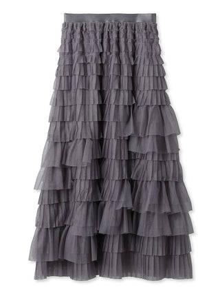 Asymmetrical Pleated Tulle Maxi Skirt in Charcoal Gray, Premium Fashionable Women's Skirts & Skorts at SNIDEL USA.