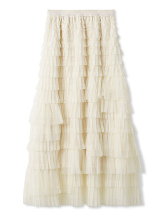 Asymmetrical Pleated Tulle Maxi Skirt in Ivory, Premium Fashionable Women's Skirts & Skorts at SNIDEL USA.