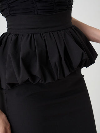 Stylish High-Waisted Peplum Midi Skirt in Black a Premium Fashionable Women's Skirts & Skorts at SNIDEL USA