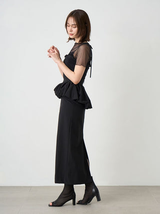 Stylish High-Waisted Peplum Midi Skirt in Black a Premium Fashionable Women's Skirts & Skorts at SNIDEL USA
