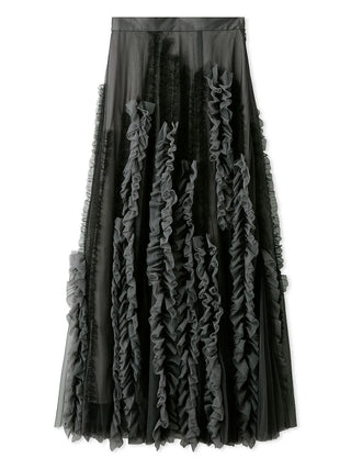 Random Ruffle Tulle Maxi Skirt in BLACK, Premium Fashionable Women's Skirts & Skorts at SNIDEL USA.