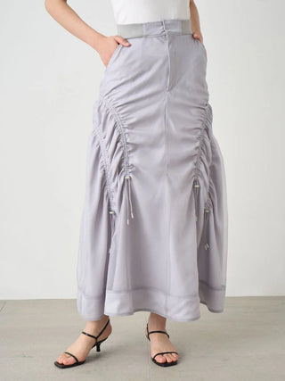 Sustainable Organza Drawstring Ruched Maxi Skirt in Light Grey a Premium Fashionable Women's Skirts & Skorts at SNIDEL USA