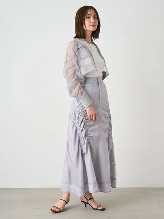 Sustainable Organza Drawstring Ruched Maxi Skirt in Light Grey a Premium Fashionable Women's Skirts & Skorts at SNIDEL USA