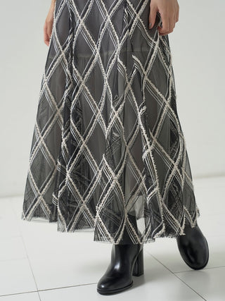 Layered Tulle Plaid Maxi Skirt in BLACK, Premium Fashionable Women's Skirts & Skorts at SNIDEL USA.