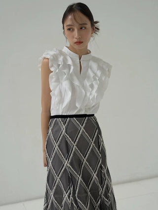 Layered Tulle Plaid Maxi Skirt in BLACK, Premium Fashionable Women's Skirts & Skorts at SNIDEL USA.