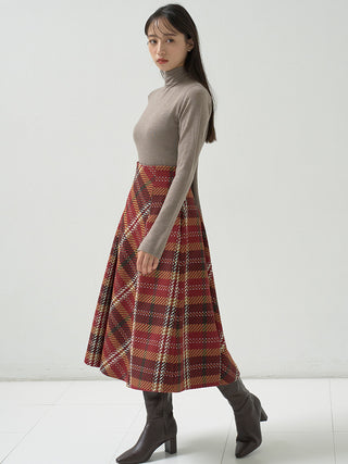 Plaid Long Circle Skirt in Red, Premium Fashionable Women's Skirts & Skorts at SNIDEL USA