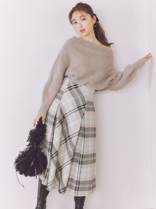 Plaid Long Circle Skirt in Ivory, Premium Fashionable Women's Skirts & Skorts at SNIDEL USA