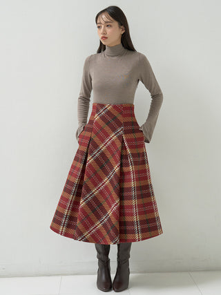 Plaid Long Circle Skirt in Red, Premium Fashionable Women's Skirts & Skorts at SNIDEL USA