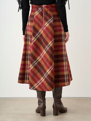 Plaid Long Circle Skirt in Red, Premium Fashionable Women's Skirts & Skorts at SNIDEL USA