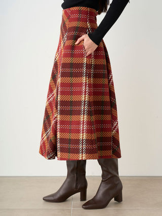 Plaid Long Circle Skirt in Red, Premium Fashionable Women's Skirts & Skorts at SNIDEL USA