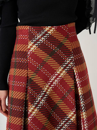 Plaid Long Circle Skirt in Red, Premium Fashionable Women's Skirts & Skorts at SNIDEL USA