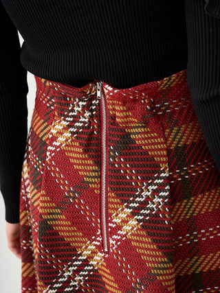 Plaid Long Circle Skirt in Red, Premium Fashionable Women's Skirts & Skorts at SNIDEL USA