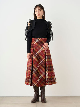 Plaid Long Circle Skirt in Red, Premium Fashionable Women's Skirts & Skorts at SNIDEL USA