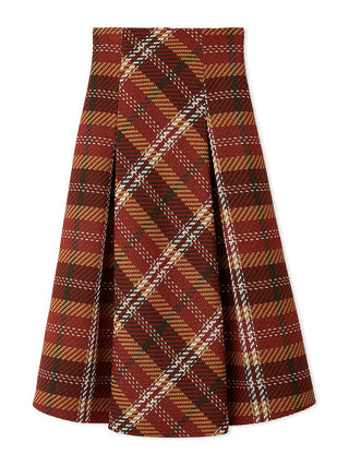 Plaid Long Circle Skirt in Red, Premium Fashionable Women's Skirts & Skorts at SNIDEL USA