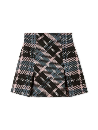 Vintage High-Waisted Plaid Flared Mini Skirt in Black, Premium Fashionable Women's Skirts & Skorts at SNIDEL USA