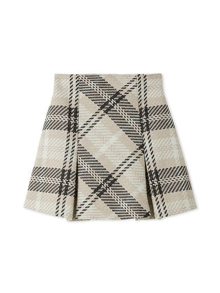 Vintage High-Waisted Plaid Flared Mini Skirt in Ivory, Premium Fashionable Women's Skirts & Skorts at SNIDEL USA