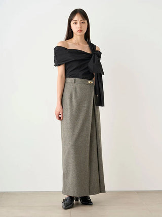 Front Slit High-Waist Wrap Skirt in MIX, Premium Fashionable Women's Skirts & Skorts at SNIDEL USA.