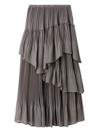 Voluminous Layered Ruffle Midi Skirt in Charcoal Gray, Premium Fashionable Women's Skirts & Skorts at SNIDEL USA