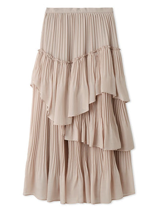 Voluminous Layered Ruffle Midi Skirt in Pink Beige, Premium Fashionable Women's Skirts & Skorts at SNIDEL USA