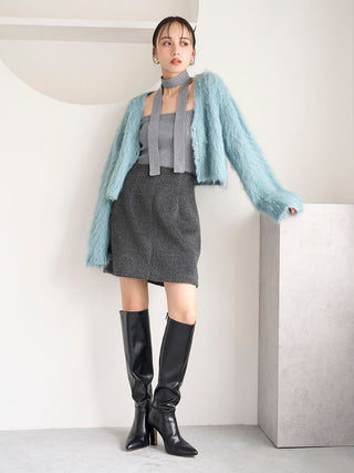 Shaggy Box Mini Skirt in Gray, Premium Fashionable Women's Skirts & Skorts at SNIDEL USA