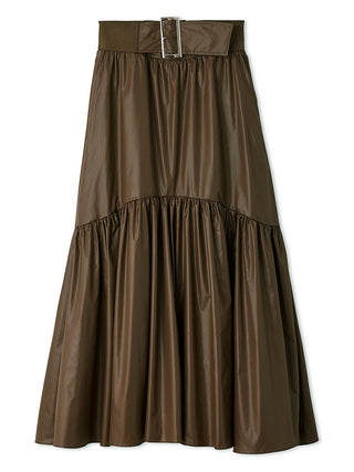 Brown Belted Gathered Flare Skirt