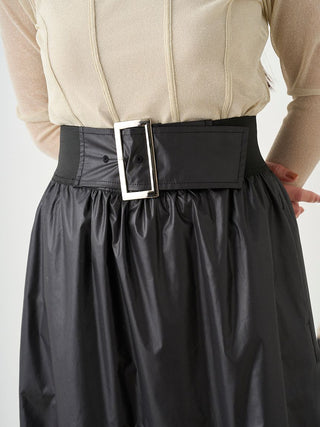 Woman in Belted Gathered Flare Skirt Close up