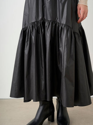 Black  Belted Gathered Flare Skirt bottom View