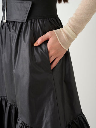 Woman in Belted Gathered Flare Skirt Side View