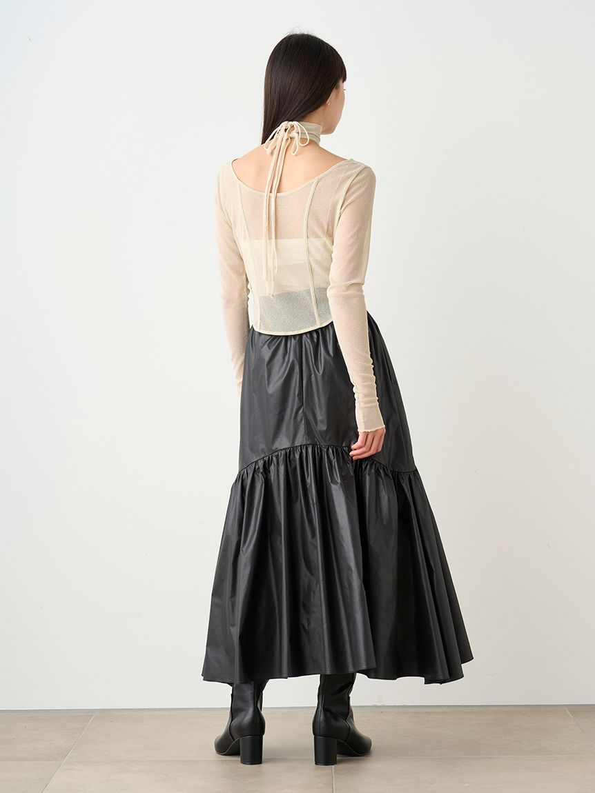 Belted Leather-like Gathered Flare Skirt 1(MEDIUM) / BROWN Belted Leather-like Gathered Flare Skirt 1(MEDIUM) / BROWN