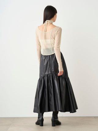 Woman in Belted Gathered Flare Skirt Back View