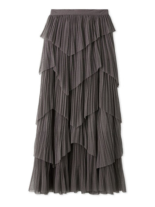 Pleated Tiered Tulle Midi Skirt