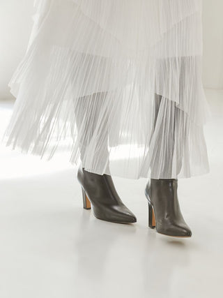 Pleated Tiered Tulle Midi Skirt