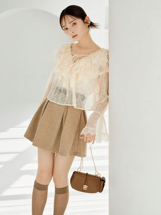 High-Waisted Structured Mini Skirt in Beige, Premium Fashionable Women's Skirts & Skorts at SNIDEL USA