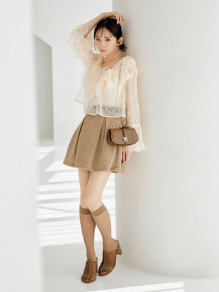 High-Waisted Structured Mini Skirt in Beige, Premium Fashionable Women's Skirts & Skorts at SNIDEL USA