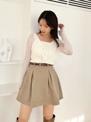 High-Waisted Structured Mini Skirt in Beige, Premium Fashionable Women's Skirts & Skorts at SNIDEL USA